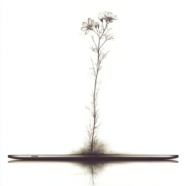 A slender wildflower growing up from a thin horizon line.