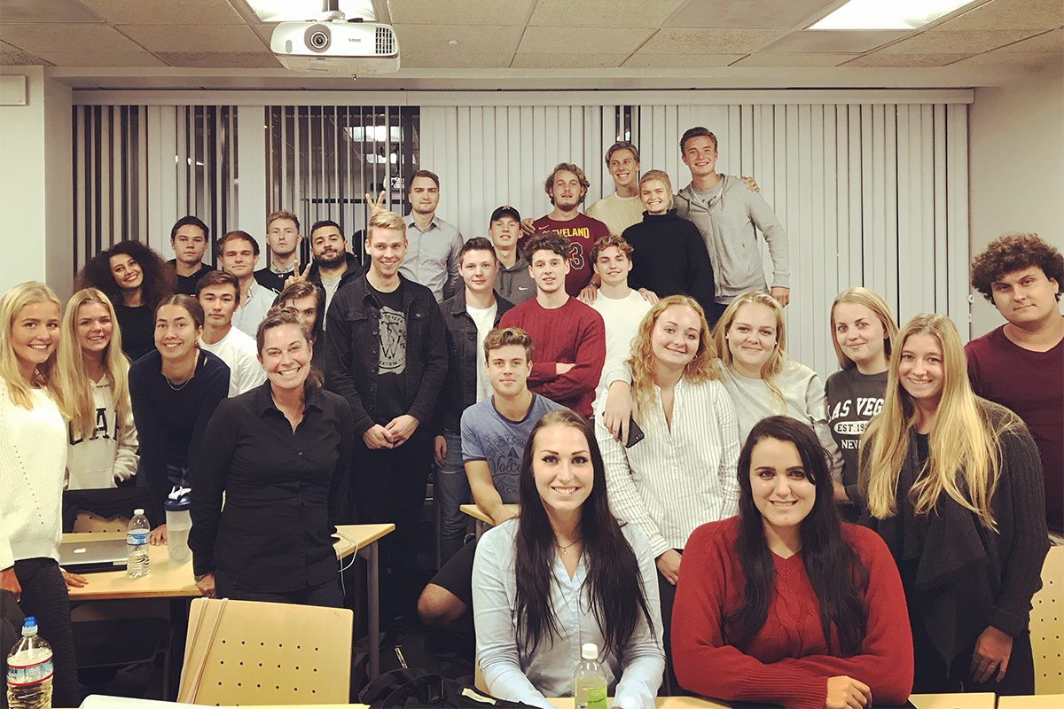 Patricia Stitson with a classroom of CIBU students