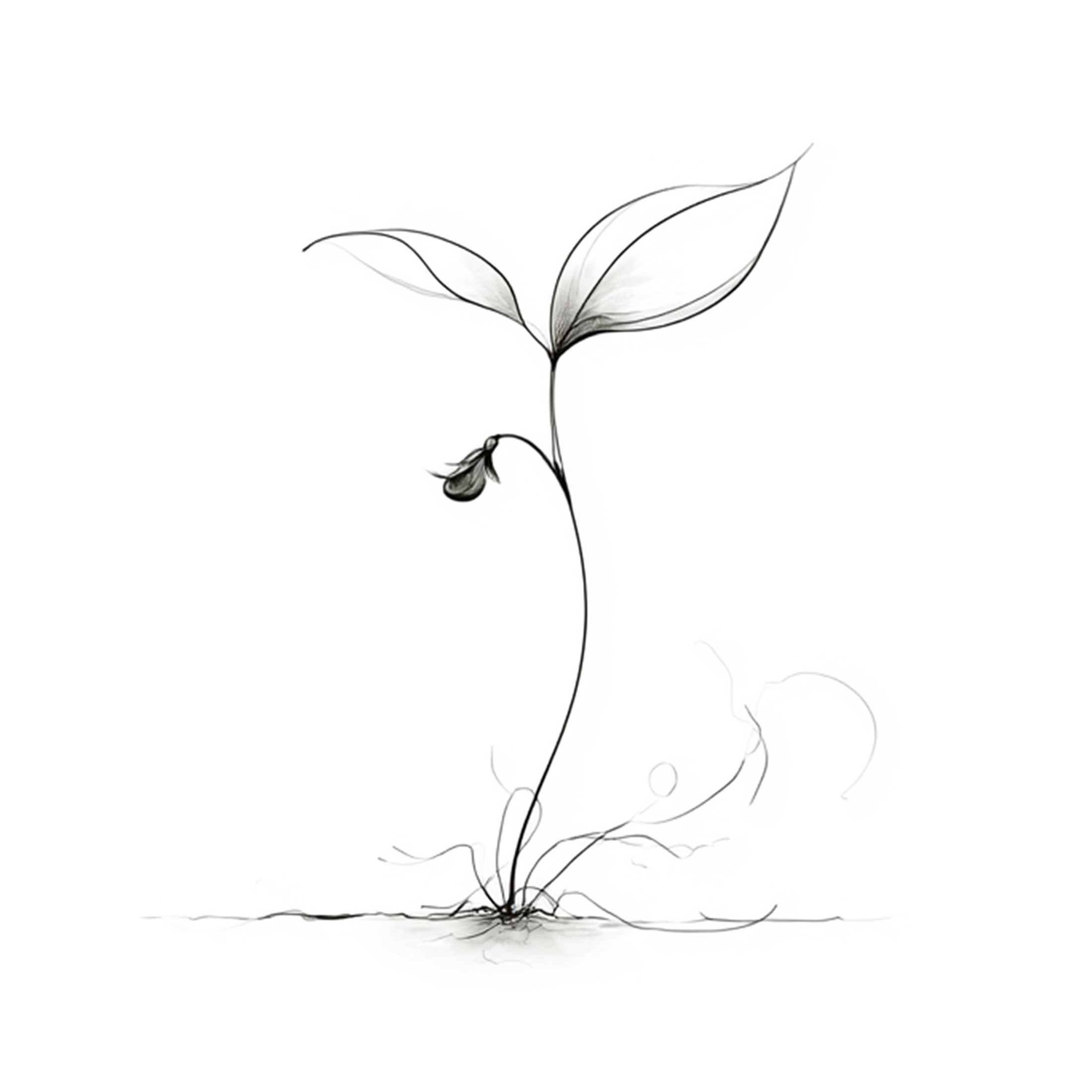 Line drawing of a seedling with two leaves and a bud