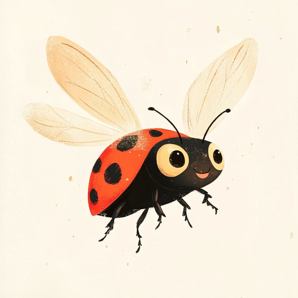 A flat illustration of a ladybug in flight